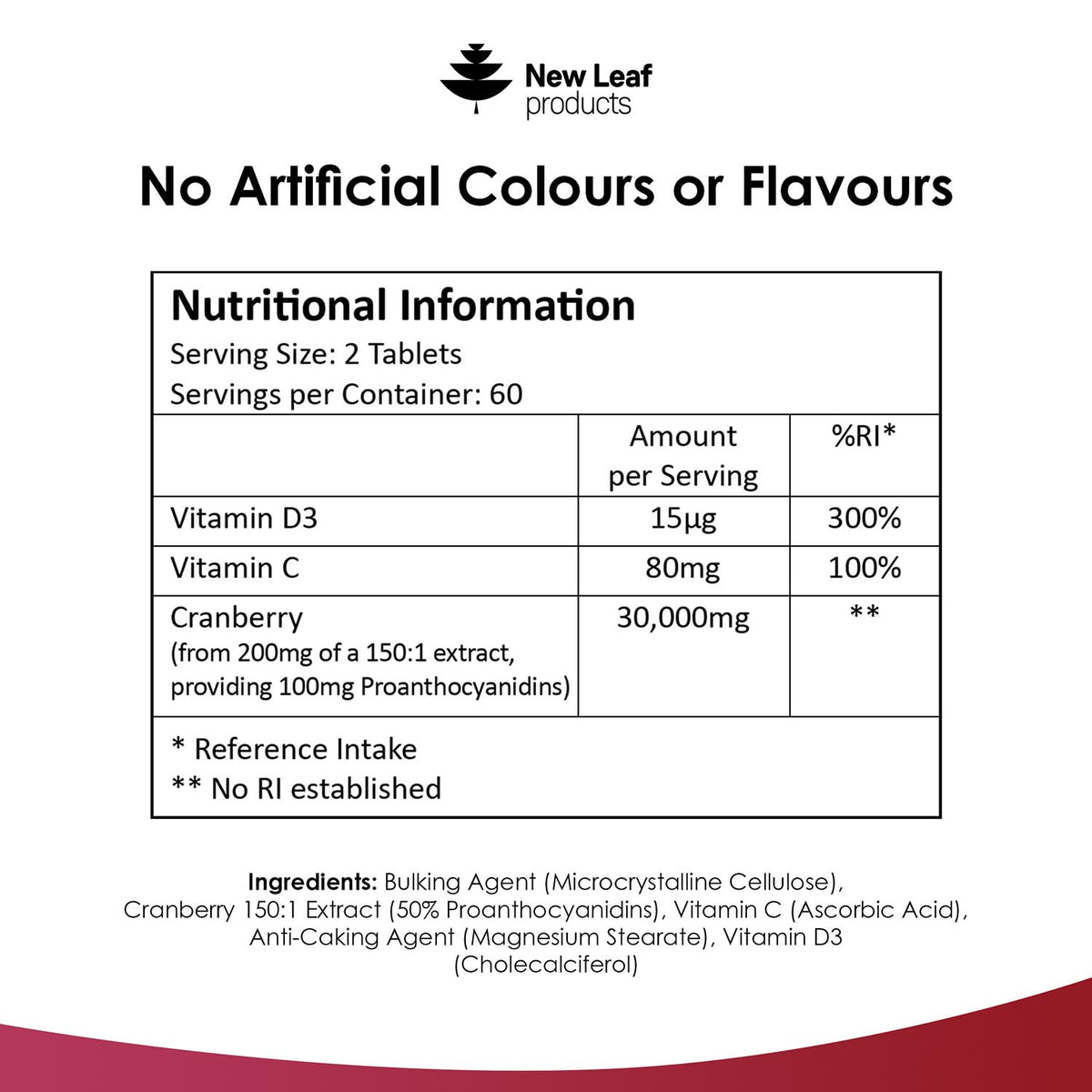 NEW LEAF PRODUCTS Cranberry Tablets Triple Strength 30,000mg - Added Vitamin C & D - 120 Cranberry Supplements Cranberry Supplements for Women and Men - Vegan Cranberry Tablets for Women Made in UK by New Leaf