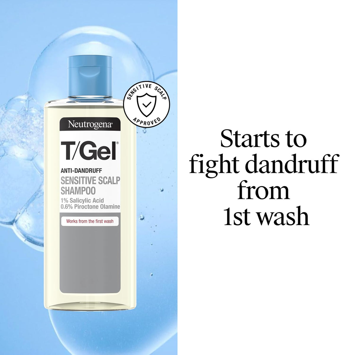 Neutrogena T/Gel Anti Dandruff Shampoo for Sensitive Scalp (1x 150ml), Daily Anti-Dandruff Shampoo with Salicylic Acid, Fragrance-Free, for Sensitive Skin to Fight Dandruff from First Wash