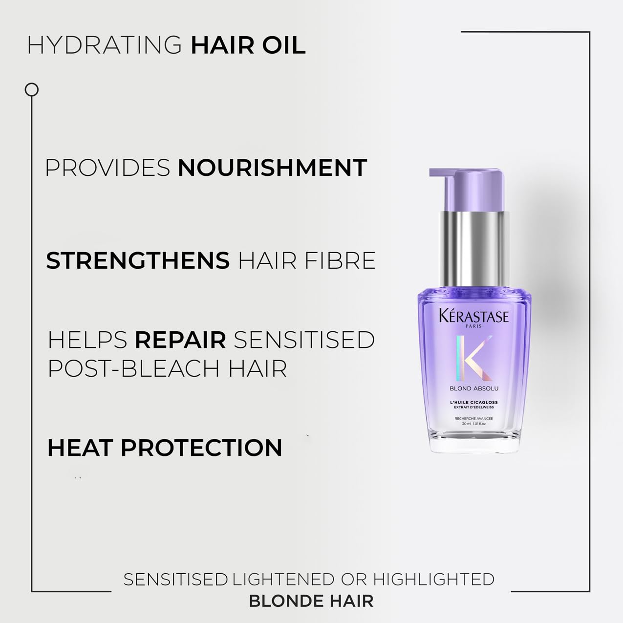 Kérastase Blond Absolu, Intense Blonde Strengthening Hair Oil, For Sensitised Lightened or Highlighted Hair, With Hyaluronic Acid & Edelweiss Flower, Huile Cicaextreme, 30ml