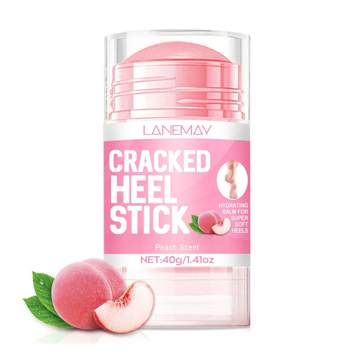QIEEUMIN Cracked Heel Repair Stick Foot Cream with Peach Scent Heel Balm Stick Peach Foot Moisturiser Cream for Dry Cracked Feet Knees Hands Elbows Foot Care for Men and Women 40g