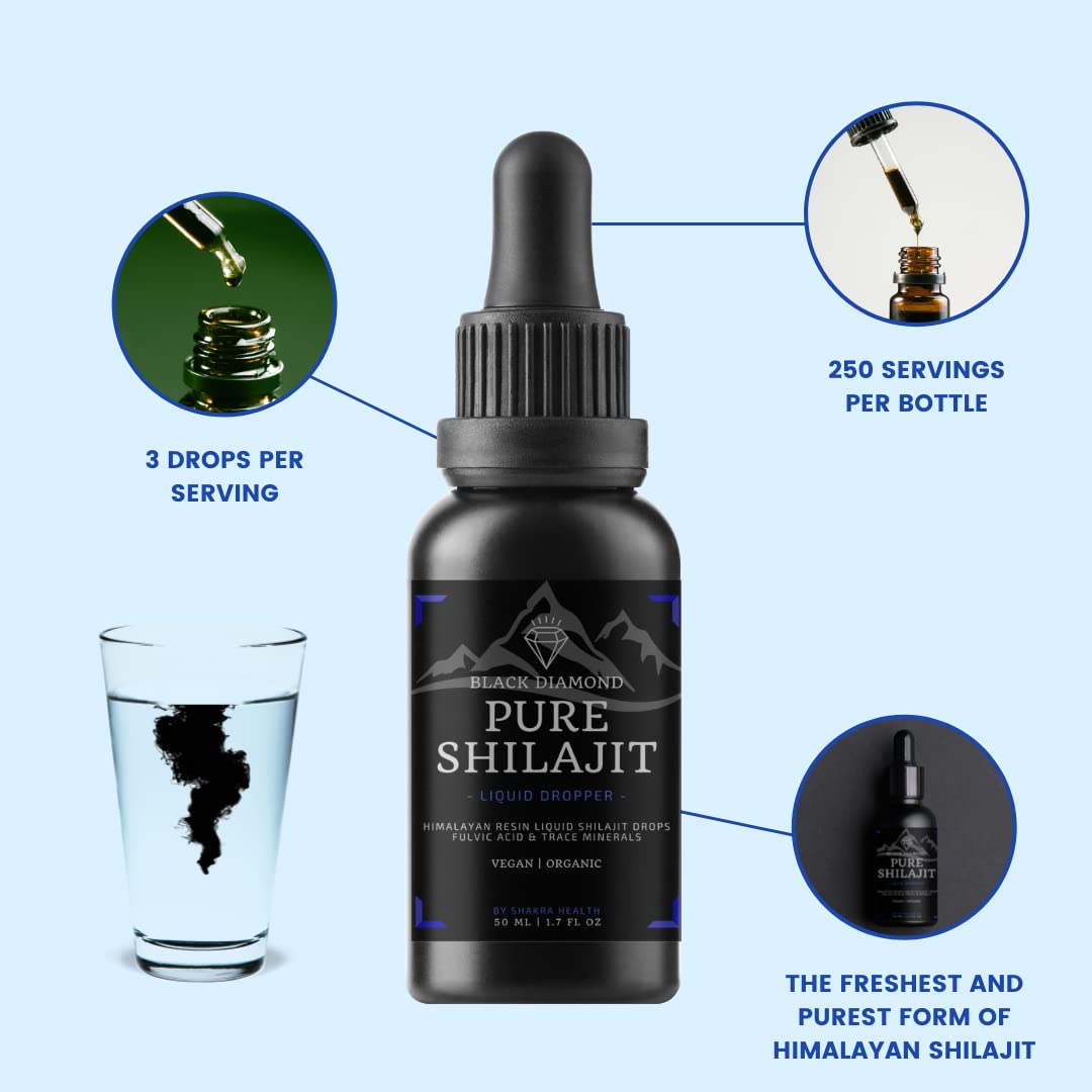 Black Diamond Shilajit Liquid Drops 50ml. Pure Himalayan Strength, Energy, Recovery & Health. Potent & Pure. Natural Fulvic Acid Trace Mineral & Vitamin Complex