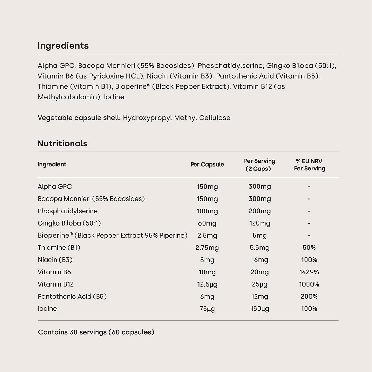 Form Edge - Natural Nootropic for Focus | Daily Cognitive Enhancer to Improve Memory and Increase Calmness | Alpha GPC | Herbal extracts, nootropics and B Vitamins | Bacopa Monnieri | Ginkgo Biloba