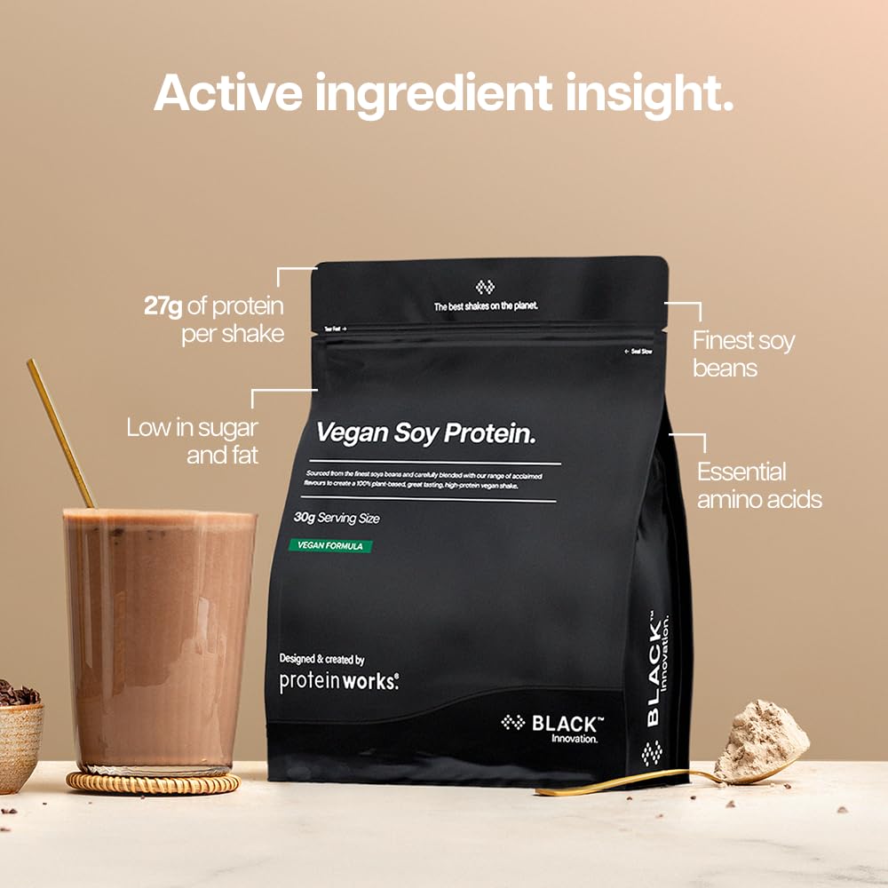Protein Works | Vegan Soy Protein - Black Innovation, Premium Soy Protein Isolate, Low Fat, No Added Sugar, 27g Protein, 100% Plant-Based Nutrition, Vanilla Crème, 16 Servings, 500g
