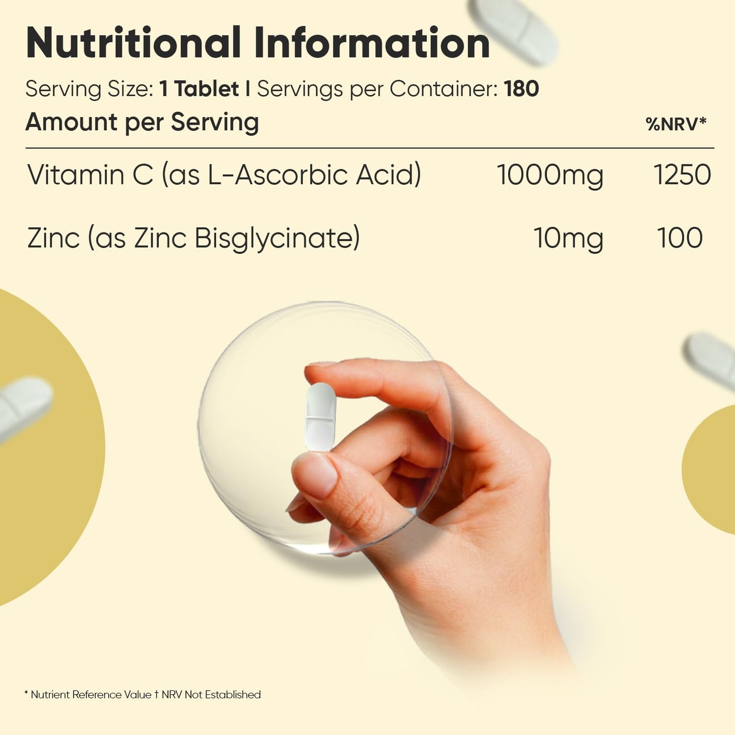 WeightWorld Vitamin C and Zinc Supplements - 6 Months Supply - 180 Tablets - 1 per Day - 1000mg L-Ascorbic Acid & 10mg Zinc Bisglycinate - Vegan-Friendly & Non-GMO - Vitamin C Tablets for Men & Women