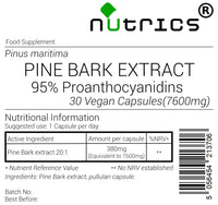 Nutrics® 7600mg French Maritime Pine BARK Extract 95% Proanthocyanidins 100% Pure 30 V Capsules (1 Month Supply) - Suitable for Vegan Vegetarian Halal Kosher (30)
