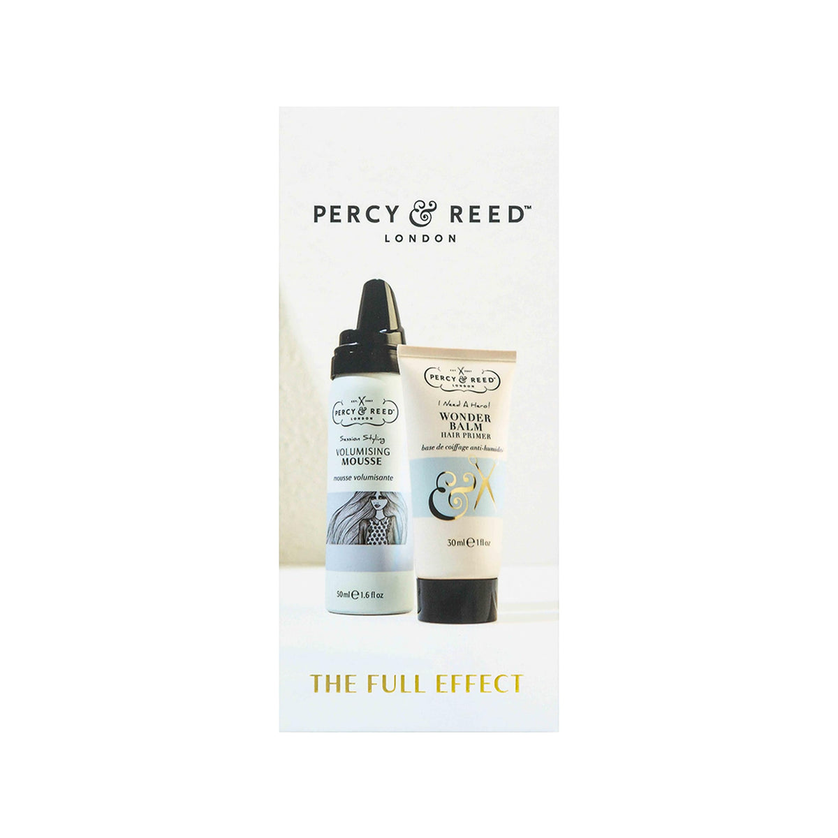 Percy & Reed The Full Effect Kit, Volumising Mousse 50ml, Wonder Balm Hair Primer 30ml, Travel Size Styling Gift Set, Hair Mousse and Cream, Fights Frizz, Boosts Shine, 72H Humidity Control