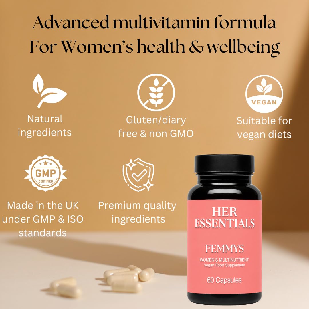 Women’s Multivitamins & Minerals with Hyaluronic Acid & Biotin | 26 Essential Vitamins, Minerals & Botanicals | Optimal doses | Vegan & Gluten Free | No Synthetic fillers | 60 Caps | Her Essentials