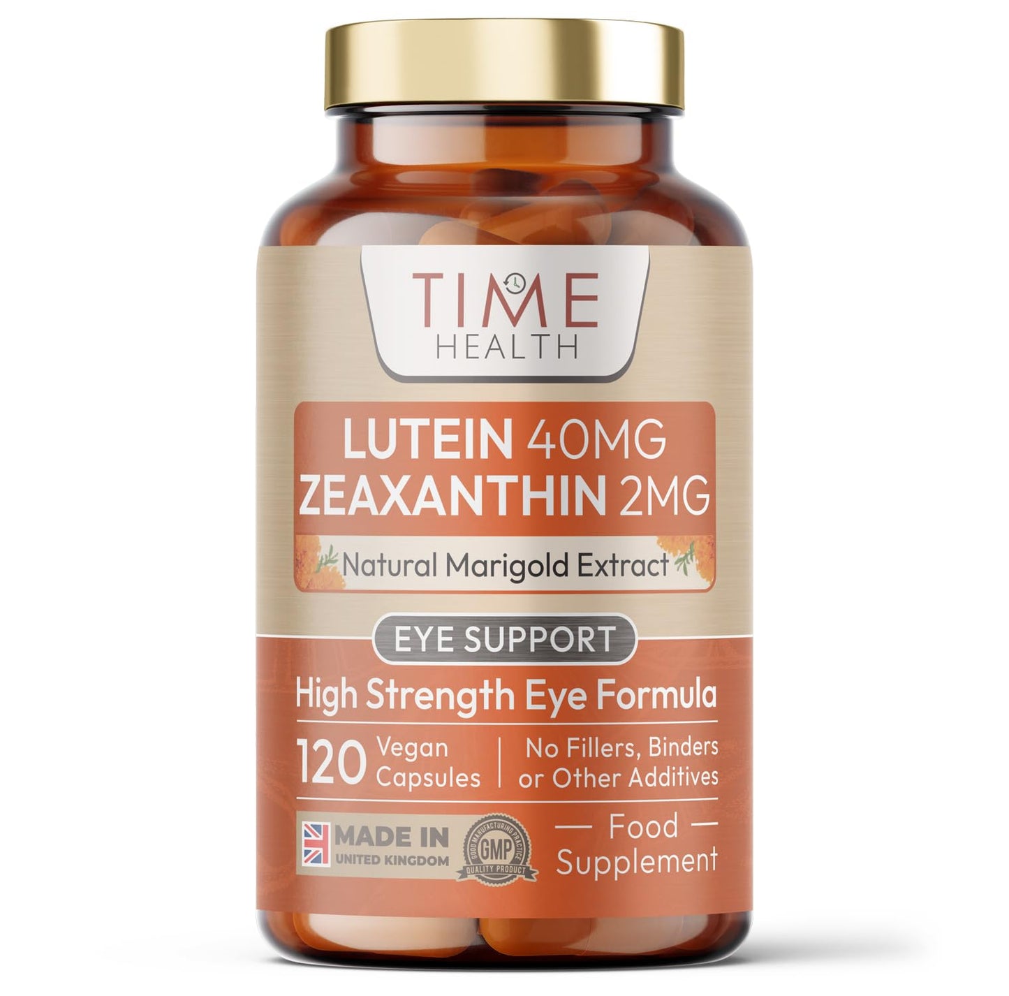 Time Health Lutein 40mg with Zeaxanthin 2mg – New Micro-encapsulated Formula – 100% Pure Natural Highly Bioavailable – UK Manufactured - 120 Capsules