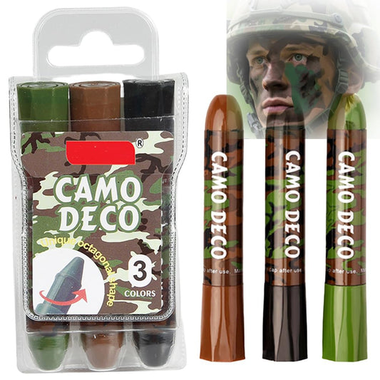 NoraGlaze 3-Piece Camouflage Face Paint Stick Set - Waterproof, Sweat-Resistant Green, Brown, Black Makeup for Hunting, Military Training, Outdoor Survival, Tactical Activities & Airsoft