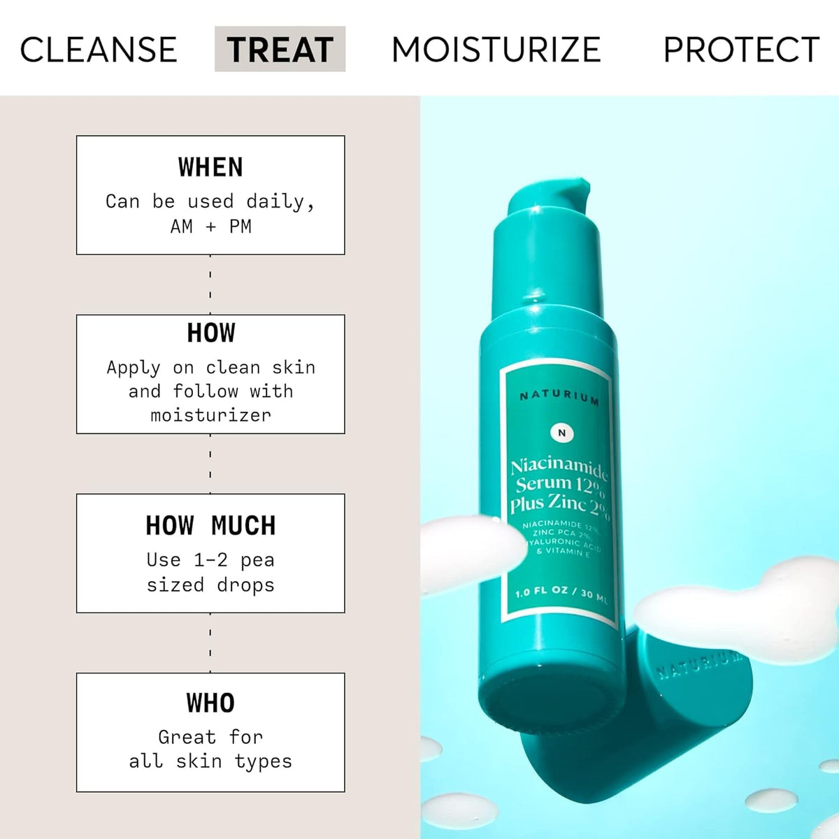 Naturium Niacinamide Face Serum 12% Plus Zinc 2%, Skin Complexion Treatment & Pore Minimizer, with Hyaluronic Acid & Vitamin E | 1.0 FL OZ / 30 ML