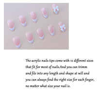 EONFAVE 24pcs Short Oval White French Tip Press On Nails with Pearls - Almond False Nails - Strong Fake Nails with Glue on Nails for Women - Short Stick on Nails French Tip - Full Cover Nail Tips