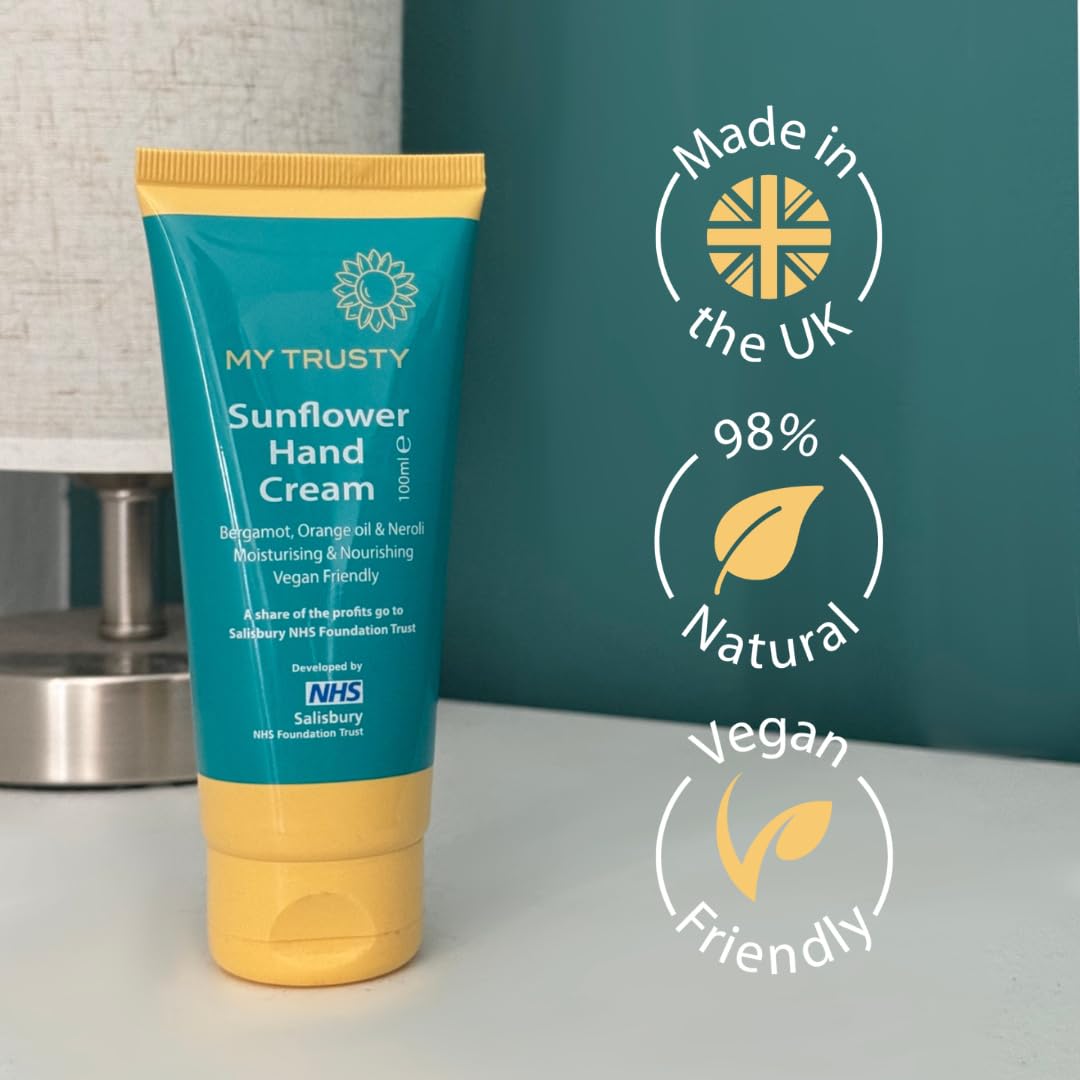 My Trusty Sunflower Hand Cream, Suitable for Dry Skin and Skin Prone to Eczema, Vegan Friendly with Natural Ingredients, Bergamot Orange and Neroli Scent, 100ml