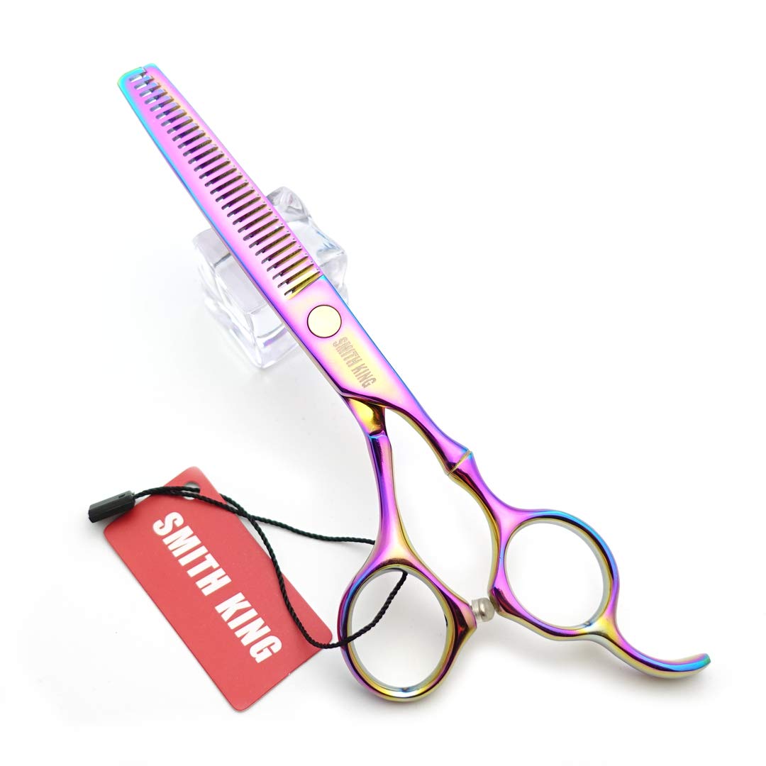 Smith King 6.0 inch hair scissors set hair cutting scissors & thinning scissors with razor&comb in 1 set (Rainbow)