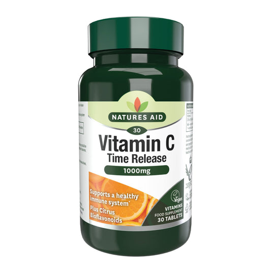 natures aid Natures Aid Vitamin C, Time Release 30 Tablets, 1000 mg (with Citrus Bioflavonoids, Slow Release, for the Normal Function of the Immune System, Vegan Society Approved, Made in the UK)