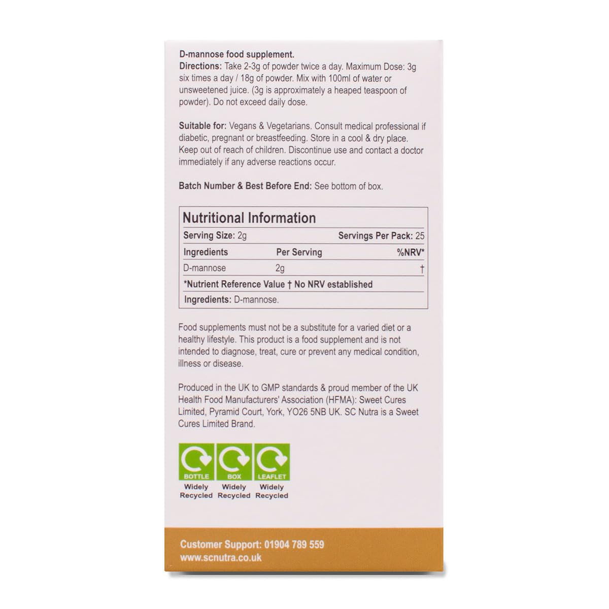 Waterfall D-Mannose Powder - 100% Pure D-Mannose Powder Naturally Sourced from Birch - Not a Blend - Free from Bulking Agent, Fillers & Cranberry - SC Nutra (Sweet Cures)