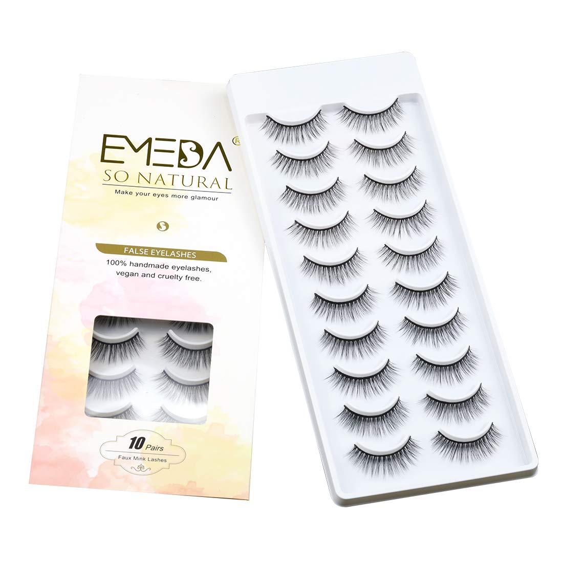 EMEDA False Eyelashes Natural Look 3D Short and Soft Fake Eyelashes Faux m ink Lashes Fluffy And Wispy Eye Lashes 10 Pairs 100% Handmade Fake Lashes 1 Pack (SP25)