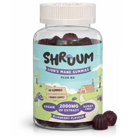 Shruum SHRUUM Lions Mane Gummies 2000mg - Mushroom Gummies for Focus & Clarity Without Caffeine - Sugar Free, Vegan, with Vitamin B6 - Blueberry - 60 Gummies (30 Day Supply)