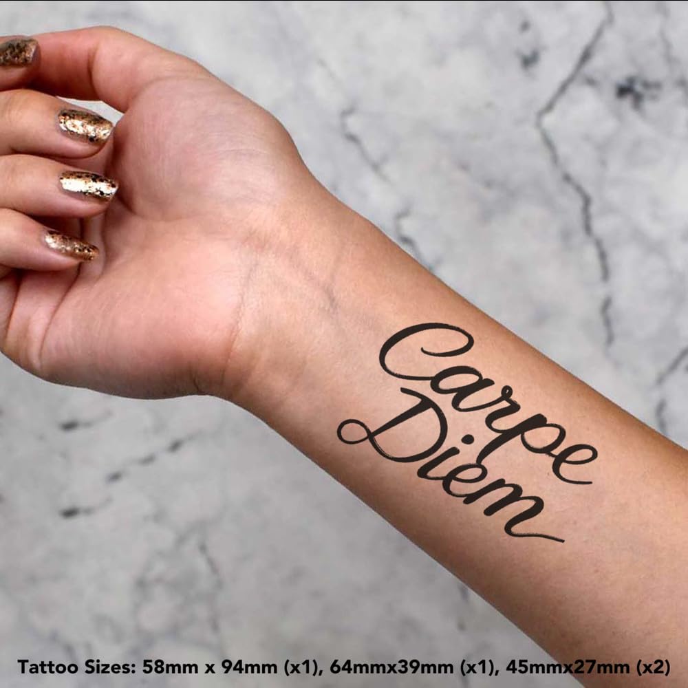 Azeeda 4 x 'Carpe Diem' Temporary Tattoos - Water Resistant, Skin-Safe, Non-Toxic Transfers, Mixed Sizes (TO00081170)