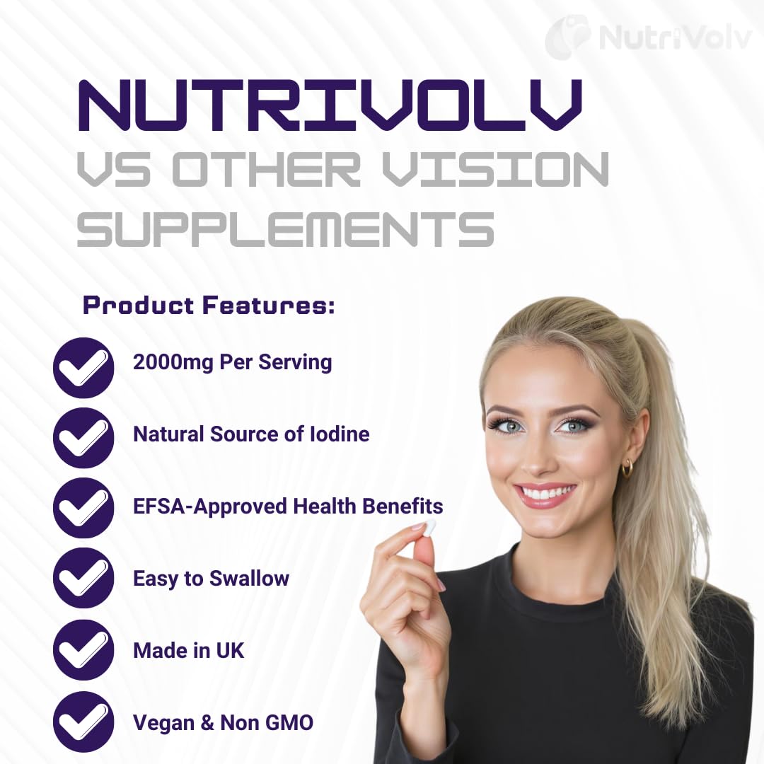 NutriVolv Nutrivolv Sea Kelp 2000mg Iodine Supplement - 60 Tablets - Source of Iodine Thyroid Improves Hair Growth, Skin & Immune System
