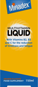 Minadex Multivitamin Liquid for Adults & Kids (Delicious Orange Flavour), 150 ml - Omega-3 & Vitamins A, B2, B3, C, D, E for Reduction of Tiredness and Fatique