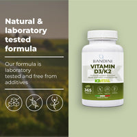Bandini® Vitamin D3 K2 | 365 Easy Swallow Tablets 1 Year Supply | 2000 IU Vitamin D3 & 200 mcg Vitamin K2VITAL® MK-7 99% All Trans | for Bones, Teeth, Muscles, Joints & Immune System | High Strenght