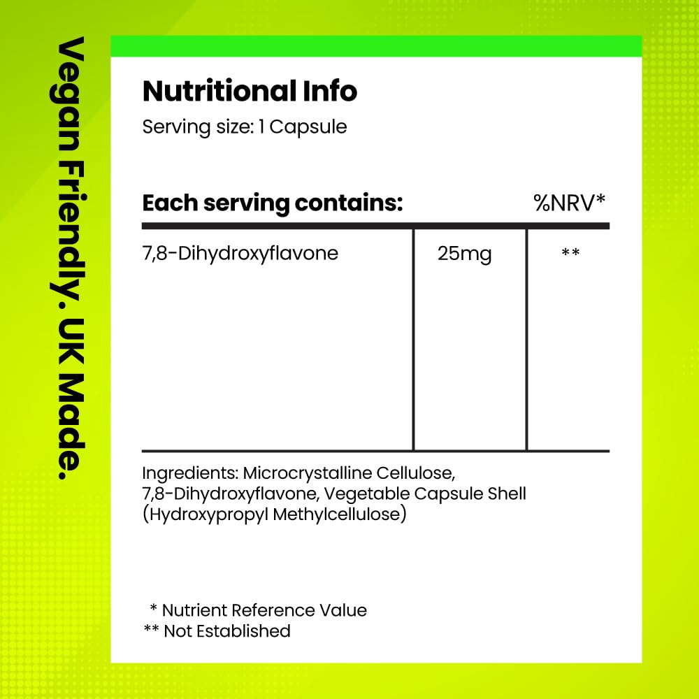 7,8–DHF (Dihydroxyflavone) 25mg Nootropic Supplement | 60 Vegan Capsules, 2 Month Supply | for Memory & Learning Boosting, Protects Cognitive Health, Antioxidant Properties | Fitimins