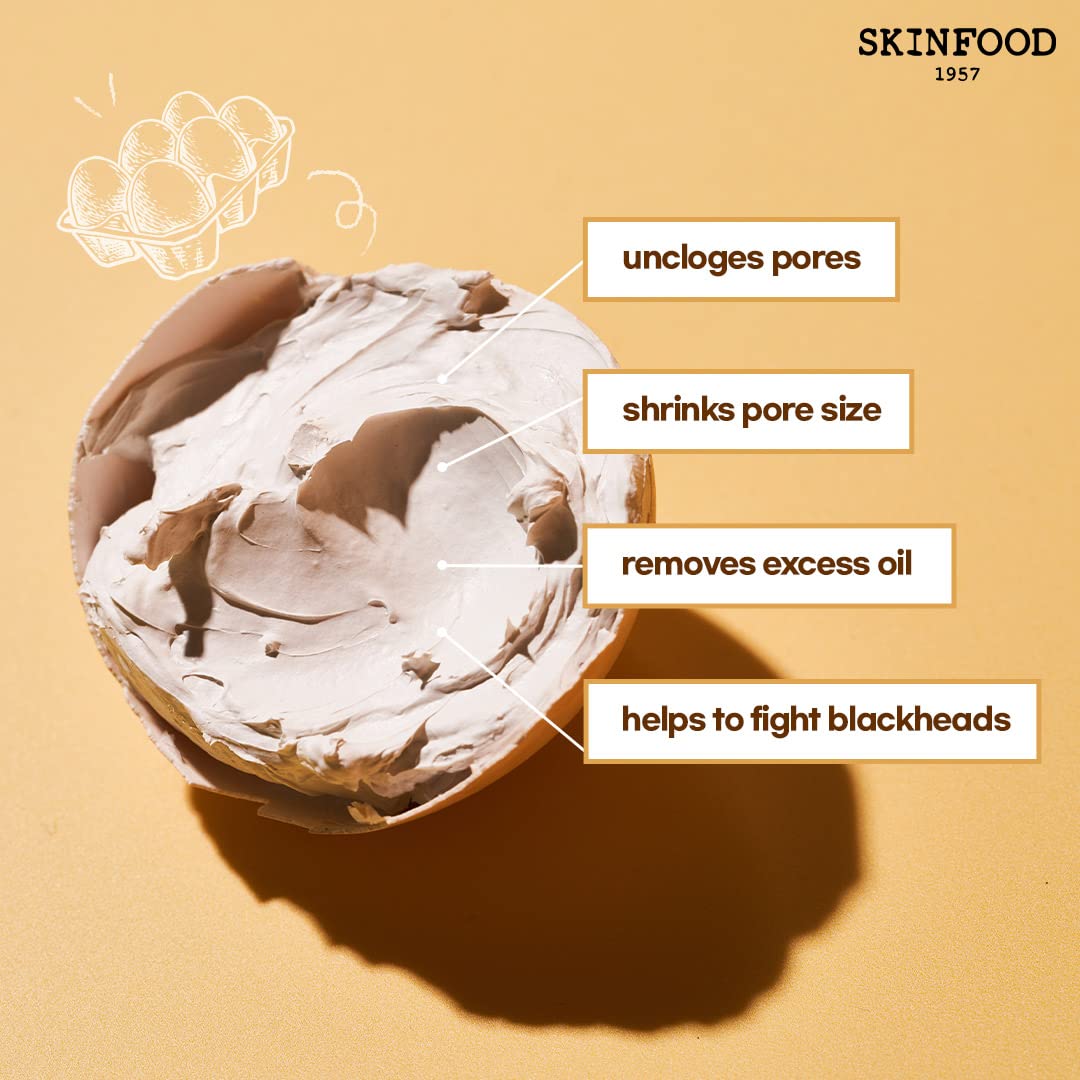 Skinfood SKINFOOD Egg White Pore Mask 3.52 oz. (100g) - Pore Refining Wash off Mask, Tightens Pores, Removes Blackheads and Dead Skin Cells, Skin Smooth and Soft - Exfoliating Skin Mask - Wash Off Face Masks