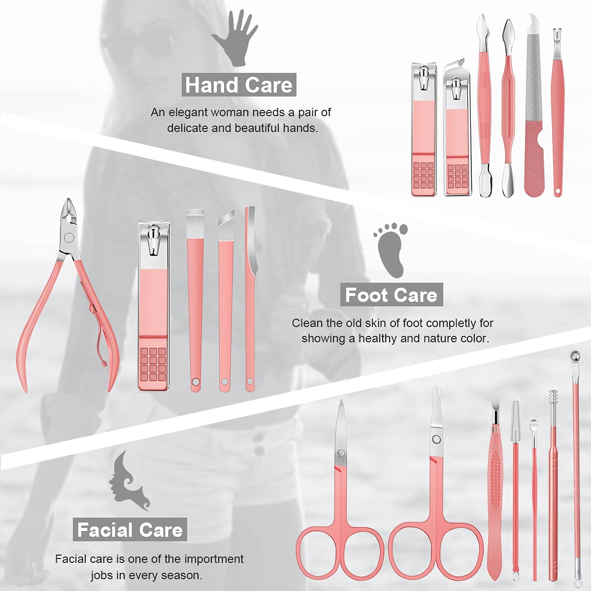 Leipple Manicure Set Professional Pedicure Nail Clippers Kit - 18 pcs Nail Care Tools - Grooming Kit with Luxurious Upgraded Travel Case (Beige/Pink)