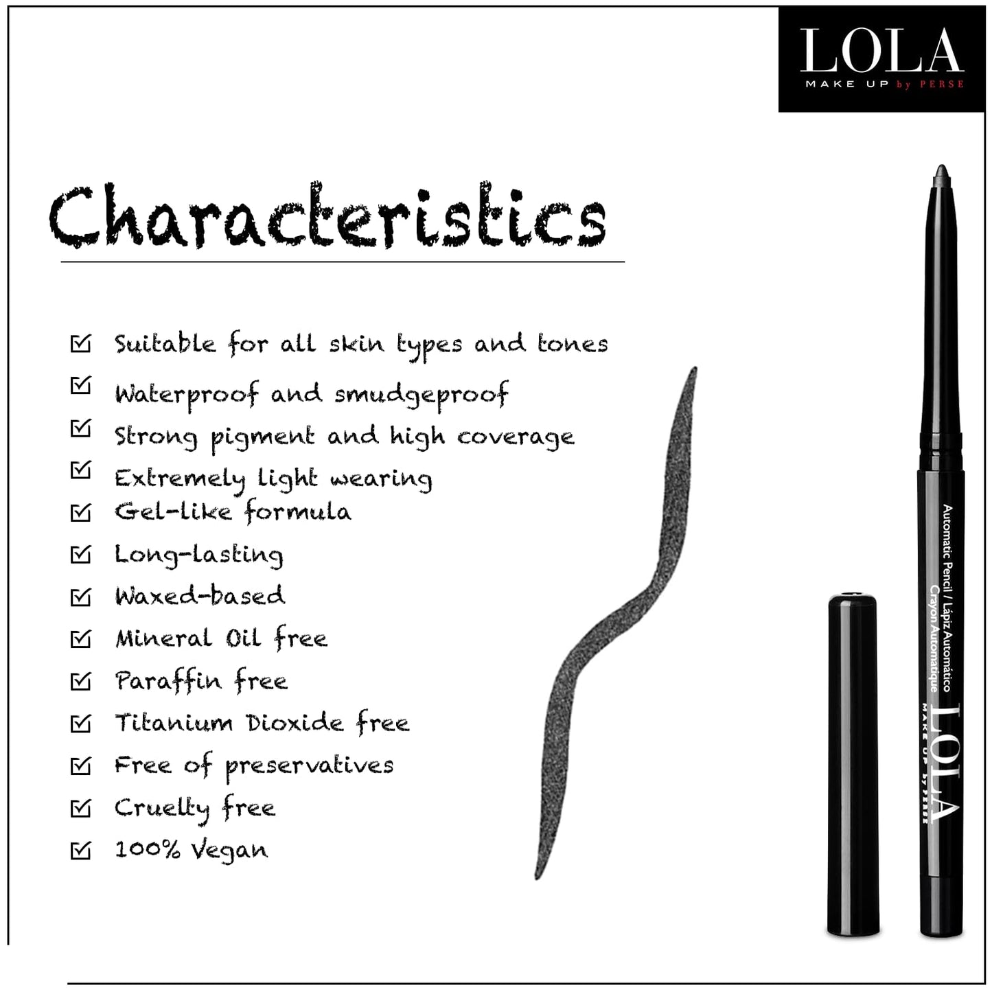 Lola Make Up by Perse LOLA Make Up Automatic Eye Pencil Beauty|Eye Pencil for Smokey Eye|Water-Resistant & Smudge Proof|Long-Lasting| - (001 Classic Black)