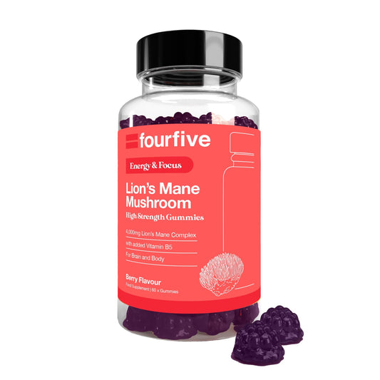 fourfive Lions Mane Mushroom Gummies (4000mg) Energy & Focus Blend with Vitamin B5, Support Brain Function, Focus & Energy - 60 Gummies