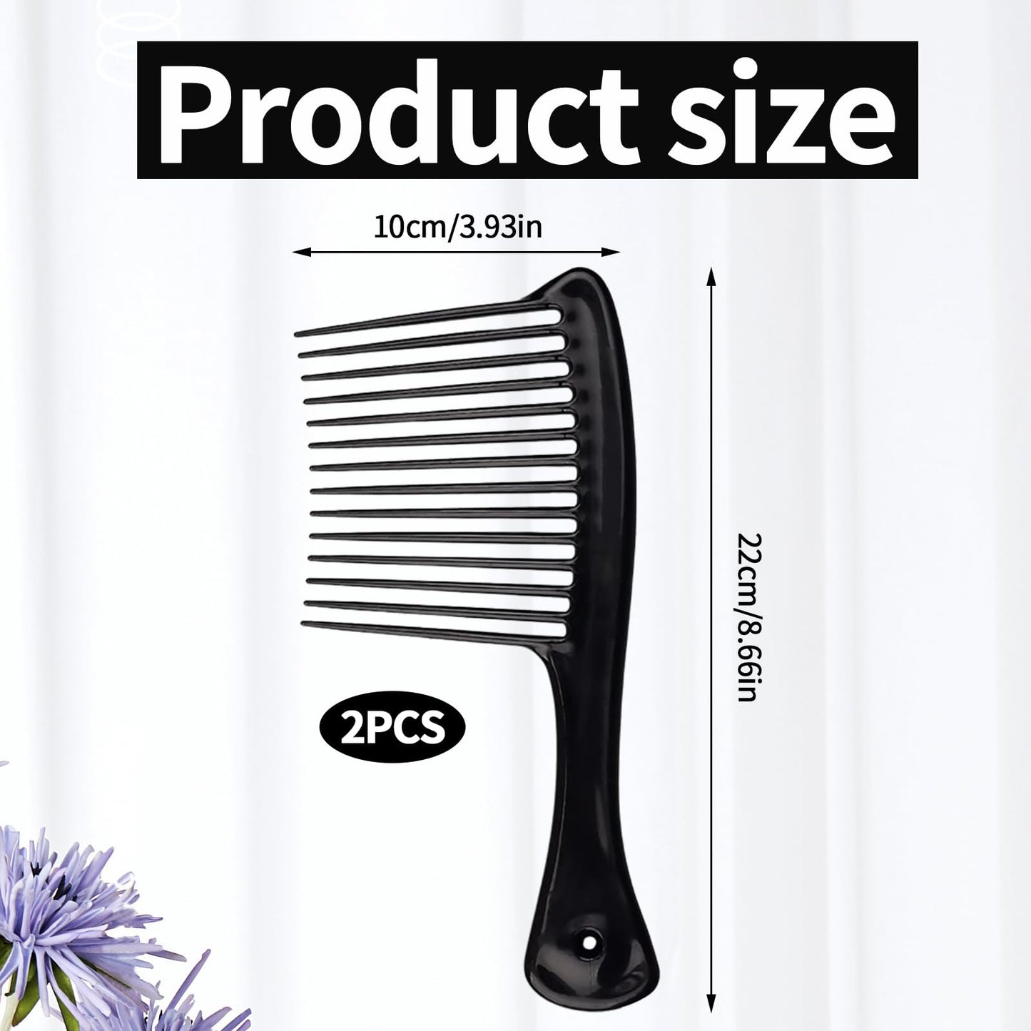 Bansusu 2 Pcs Afro Hair Comb Long Teeth Black Plastic for Long Curly
