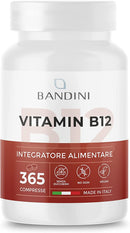BANDINI Bandini® Vitamin B12 365 Vegan (1 Year Coverage) - Methylcobalamin 1000 µg - 100% Vegan Tablets - VIT B 12 Supplement - Energy Metabolism, Physical and Mental Tiredness