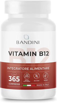 BANDINI Bandini® Vitamin B12 365 Vegan (1 Year Coverage) - Methylcobalamin 1000 µg - 100% Vegan Tablets - VIT B 12 Supplement - Energy Metabolism, Physical and Mental Tiredness