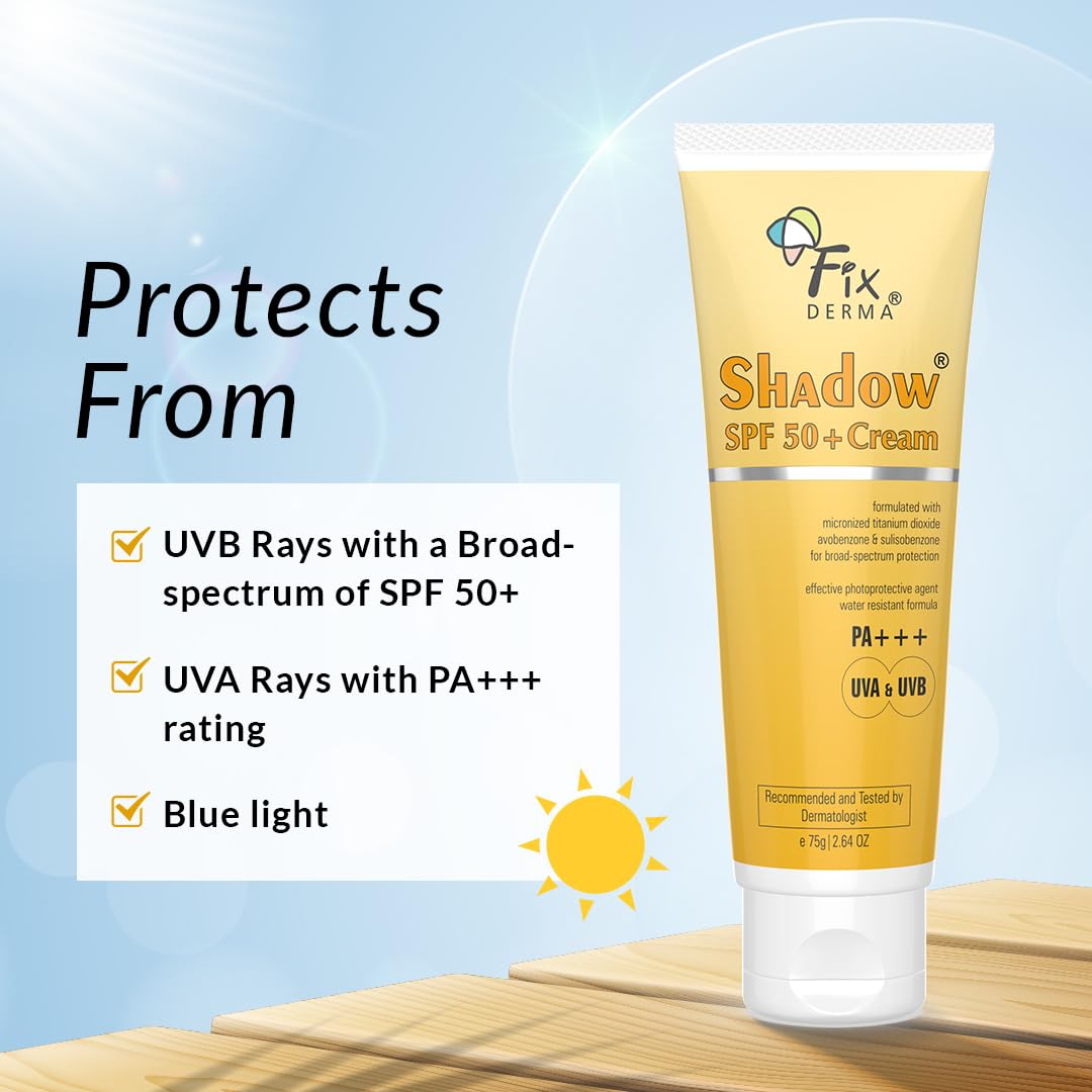 FIXDERMA Fixderma Shadow SPF 50+ Cream Sunscreen for Face, Dermatologist Tested Moisturiser for Men, Sunscreen SPF 50 Face, Water Resistant Sunscreen, SPF 50 Face Moisturiser- 2.64 OZ