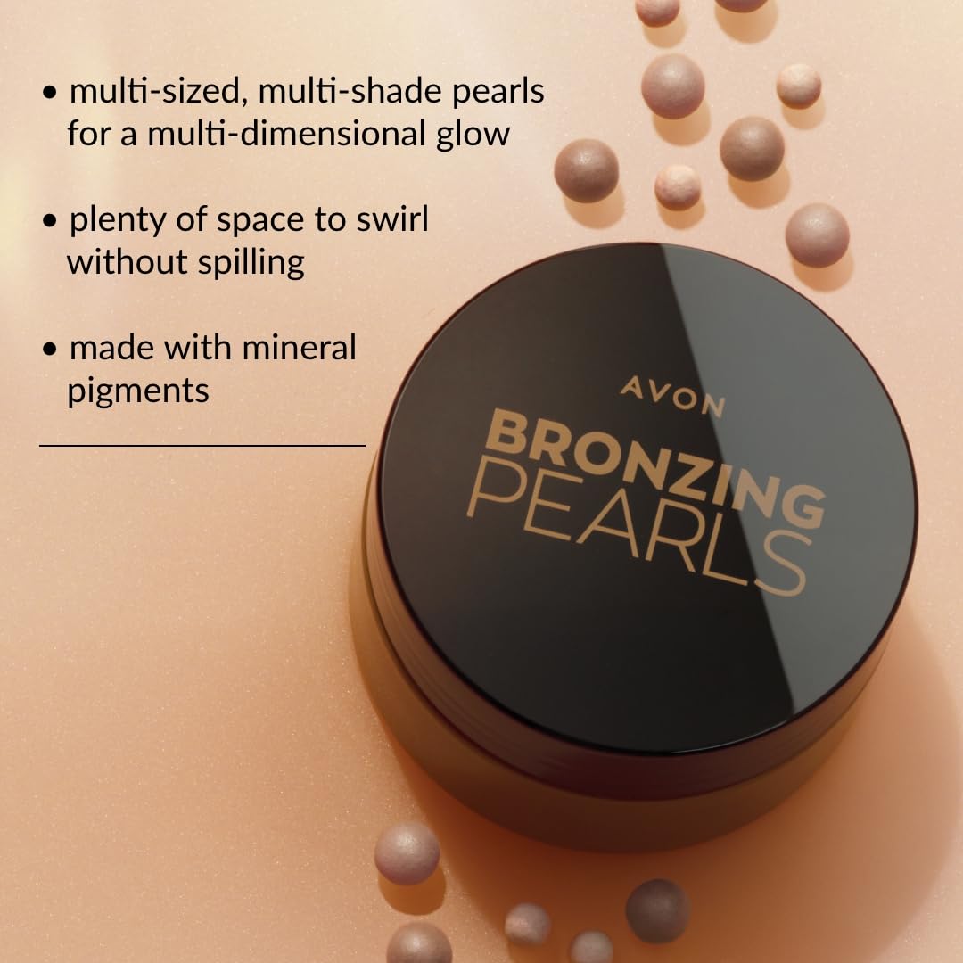 Avon Bronzing Pearls Warm Glow, Multi-Sized, Multi-Shade Pearls with Mineral Pigments for a Multi-Dimensional Glow, Available in Shades to Suit all Skin Tones, 28g.