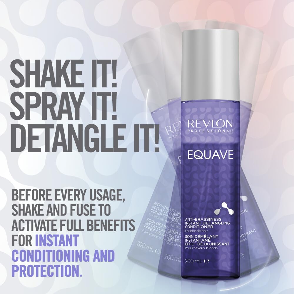 REVLON PROFESSIONAL EQUAVE ANTI-BRASSINESS BI-PHASE DETANGLING CONDITIONER, Conditioner For Blonde, Grey, and Bleached Hair, Leave-In Conditioner, Anti-Brassiness Leave-In Conditioner, 200ml