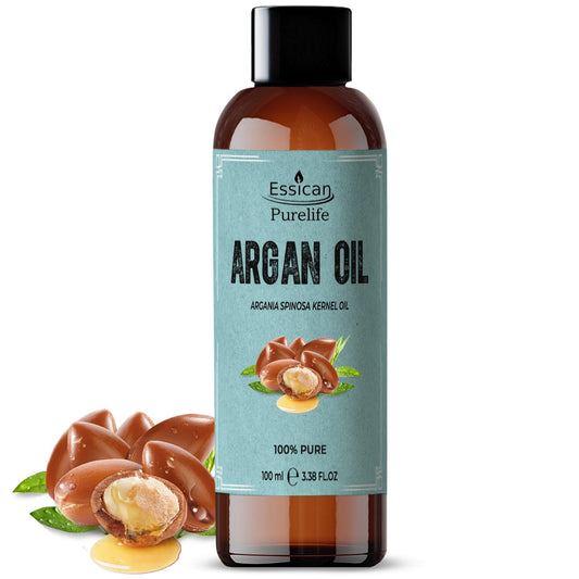 Essican Purelife ARGAN OIL 100% Moroccan Argan Oil, Cold Pressed Argan Oil For Face, Skin, & Body – Rich in Vitamin E For Healthy Skin, Pure Argan Oil For Hair & Nails, Frizz Control - Vegan, Cruelty-Free - 100ml