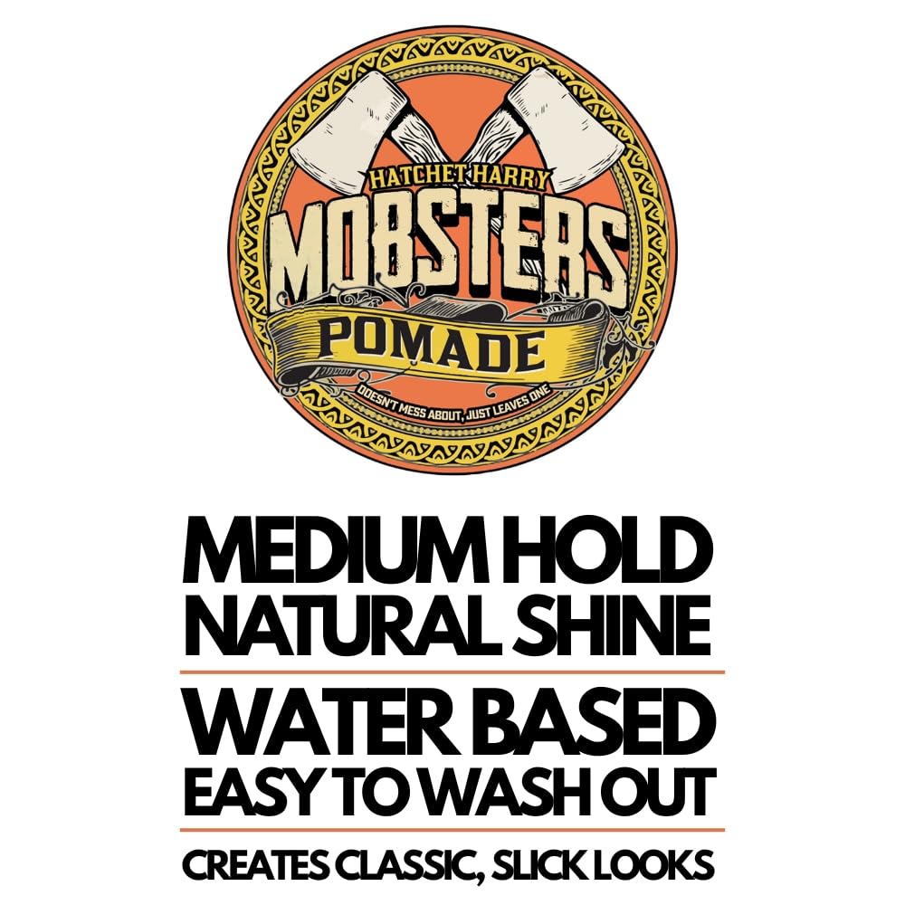 Mobsters Pomade for Men - Strong Hold, Matte Finish Water-Based Pomade for Men, Easy Wash Out, Non-Greasy, Long-Lasting Mens Hair Wax for Slick Back, Easy Wash Out, Compact Tin, Various Scents