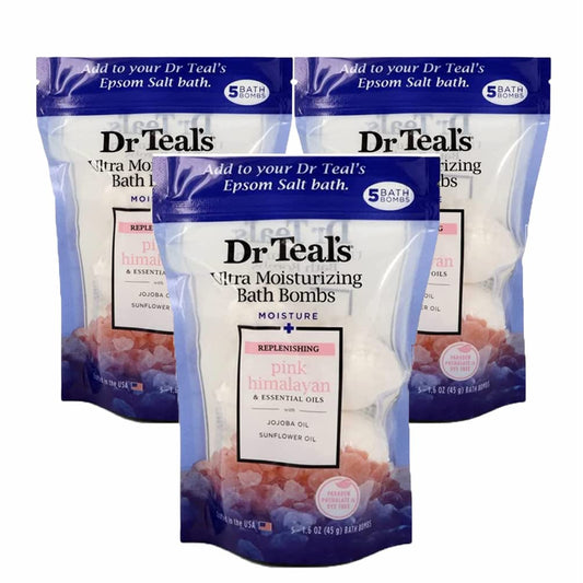Fiinix 15 x Dr. Teals Bubble Bath Bombs 1.6oz Ultra Moisturising Pink Himalayan & Essential Oils with Jojoba & Sunflower Oil | Revitalising Natural Aroma Perfect for Stress Relief, Spa & Relaxation |