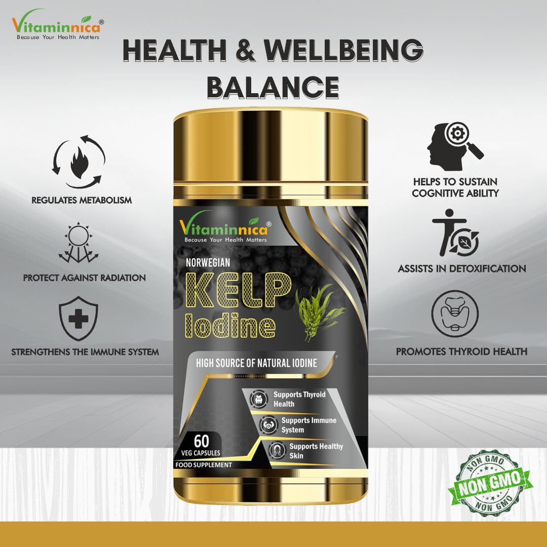 Vitaminnica Norwegian Kelp Iodine- 60 Capsules | 450μg Iodine per Capule | Thyroid Support Supplement