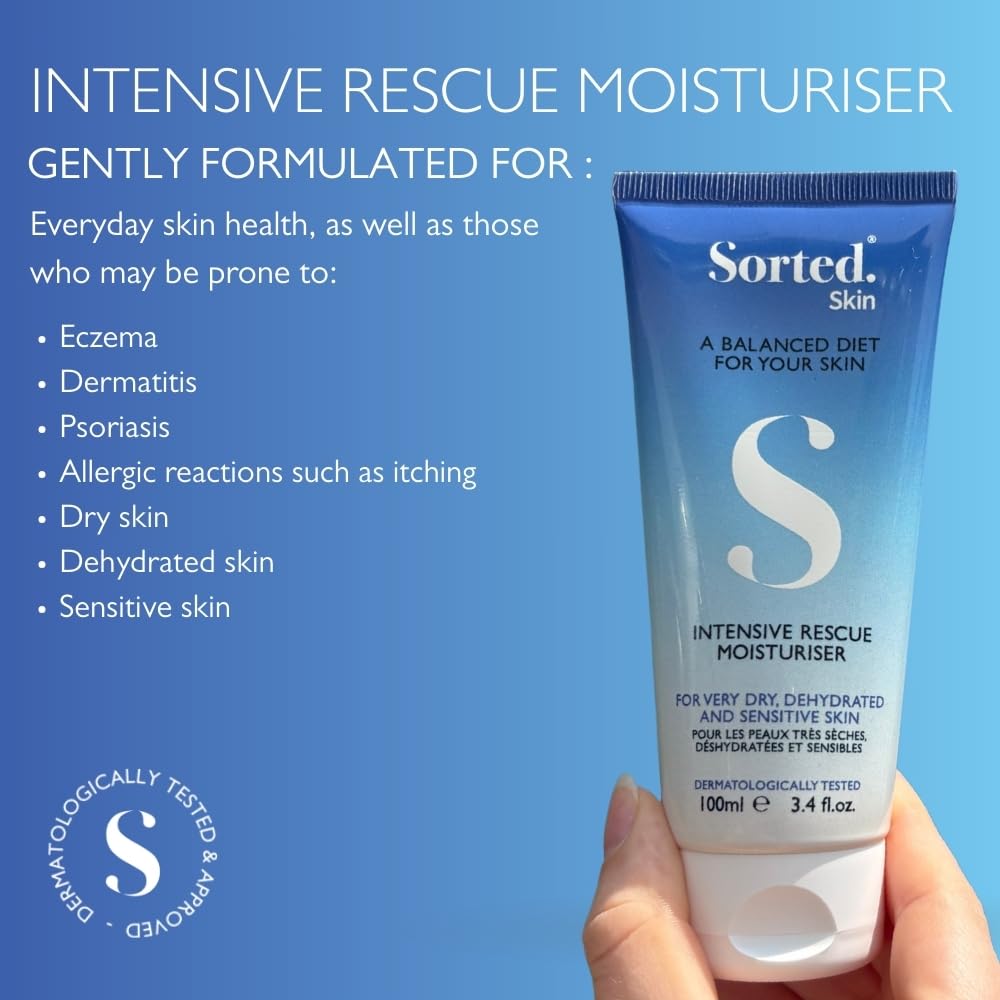 S SORTED Sorted Skin Intensive Rescue Moisturiser, Perfect for Dry, Dehydrated & Sensitive Skin, Intensive Hypoallergenic Body Moisturiser, Suitable for all Skin Conditions 1 x 100ml