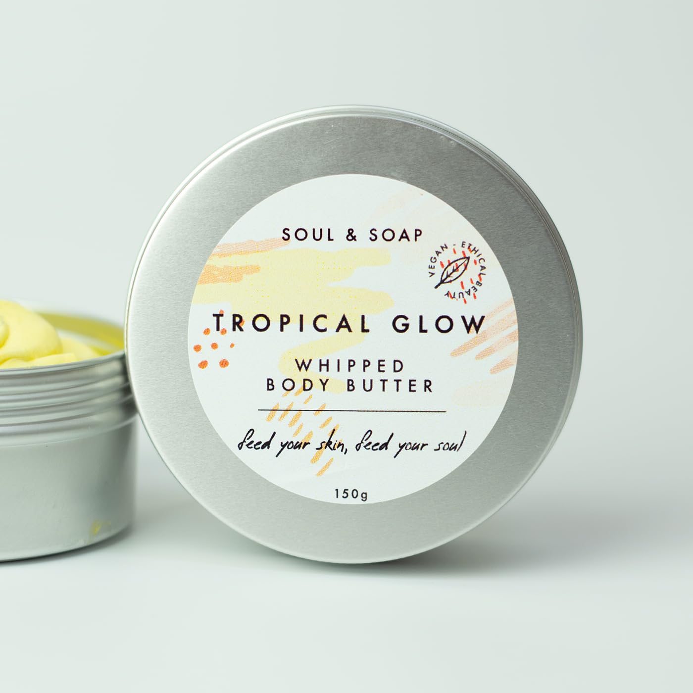Soul and Soap Tropical Glow Whipped Body Butter, 150ml - Skin Moisturising and Nourishing with Shea and Cocoa butter, Plastic Free, Vegan, Cream