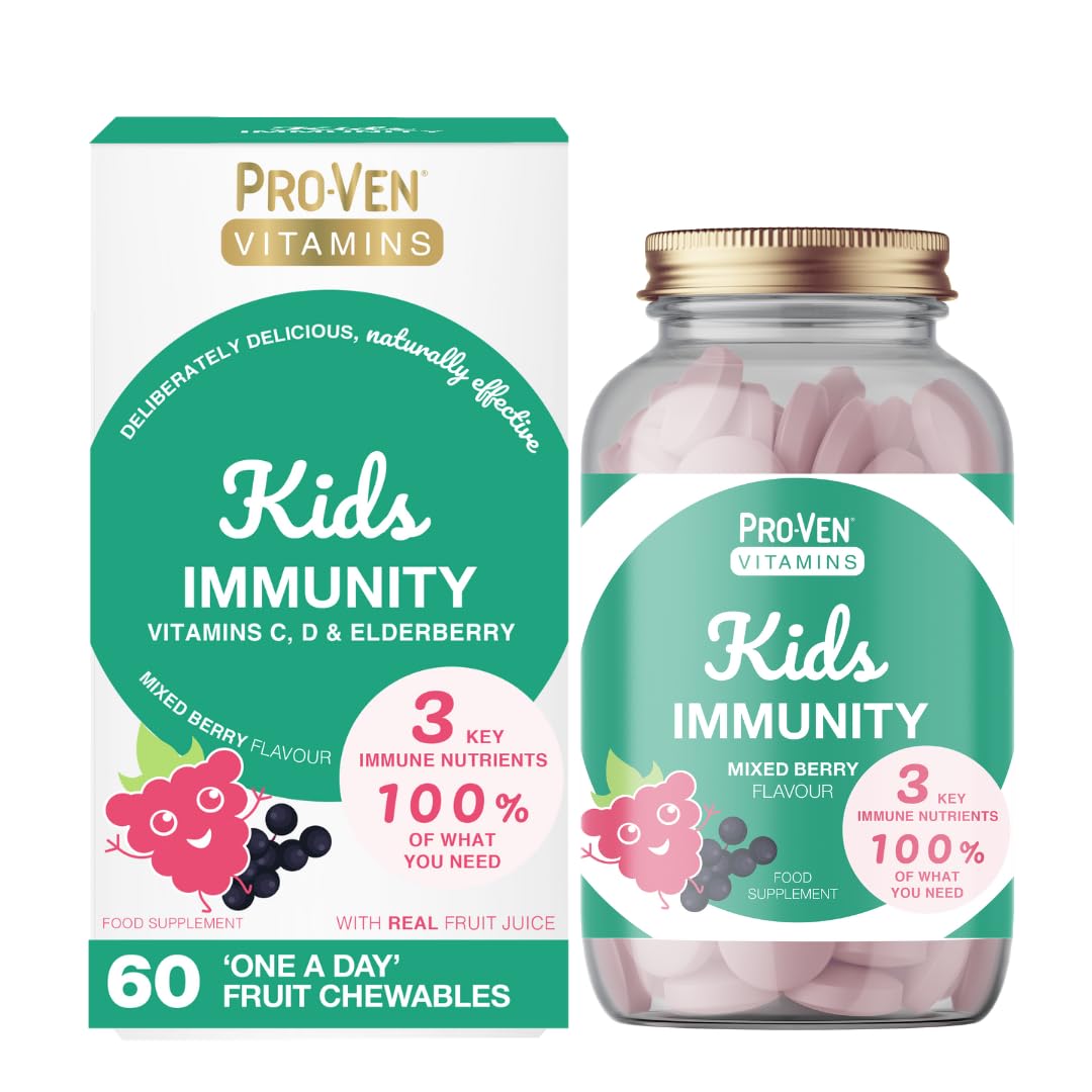 Pro-Ven Proven Children's Vitamins - Immune System Booster Kids - 60 Delicious Chewable Daily Immunity Tablets with Vitamin C, D & Elderberry Extract, Carefully Formulated for Bone, Teeth & Muscle Health