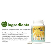 SunVit-D3 Vitamin D3 400IU with Added 500mg Calcium Lemon Tablets - Support The Maintenance of Bone, Teeth, Muscle & Immune System - 60 Lemon Chewable Tablets