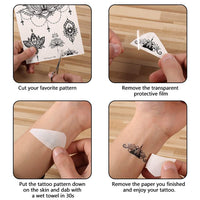 rainday 8 Sheets Black Temporary Tattoo Stickers Art Stickes For Adults Women Girls Lace Feather Mandala Flower Lion Large Big Arm Tattoo Stickers Body Sticker