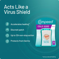Compeed Hydrocolloid Cold Sore Treatment Patches (15 Invisible Plasters for Cold Sores) - 12 Hours Protection from Water, Bacteria & Viruses - Discreet, Easy to Apply Patches with Patch Applicator