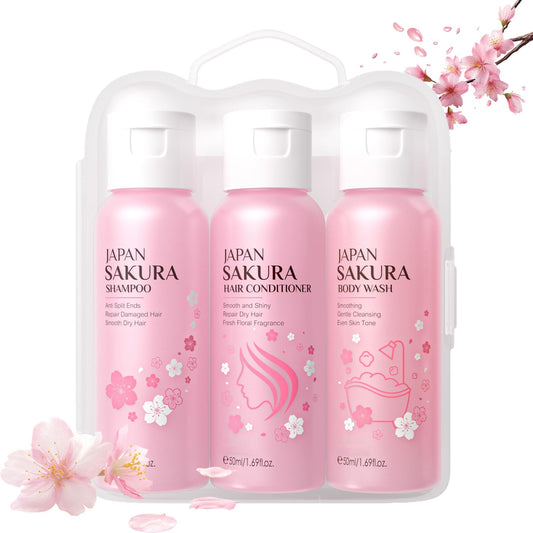CrownLite Sakura Travel Size Shampoo and Conditioner, Sakura Bath & Hair Care Set Women Beauty Sets with Hair Shampoo & Conditioner Set