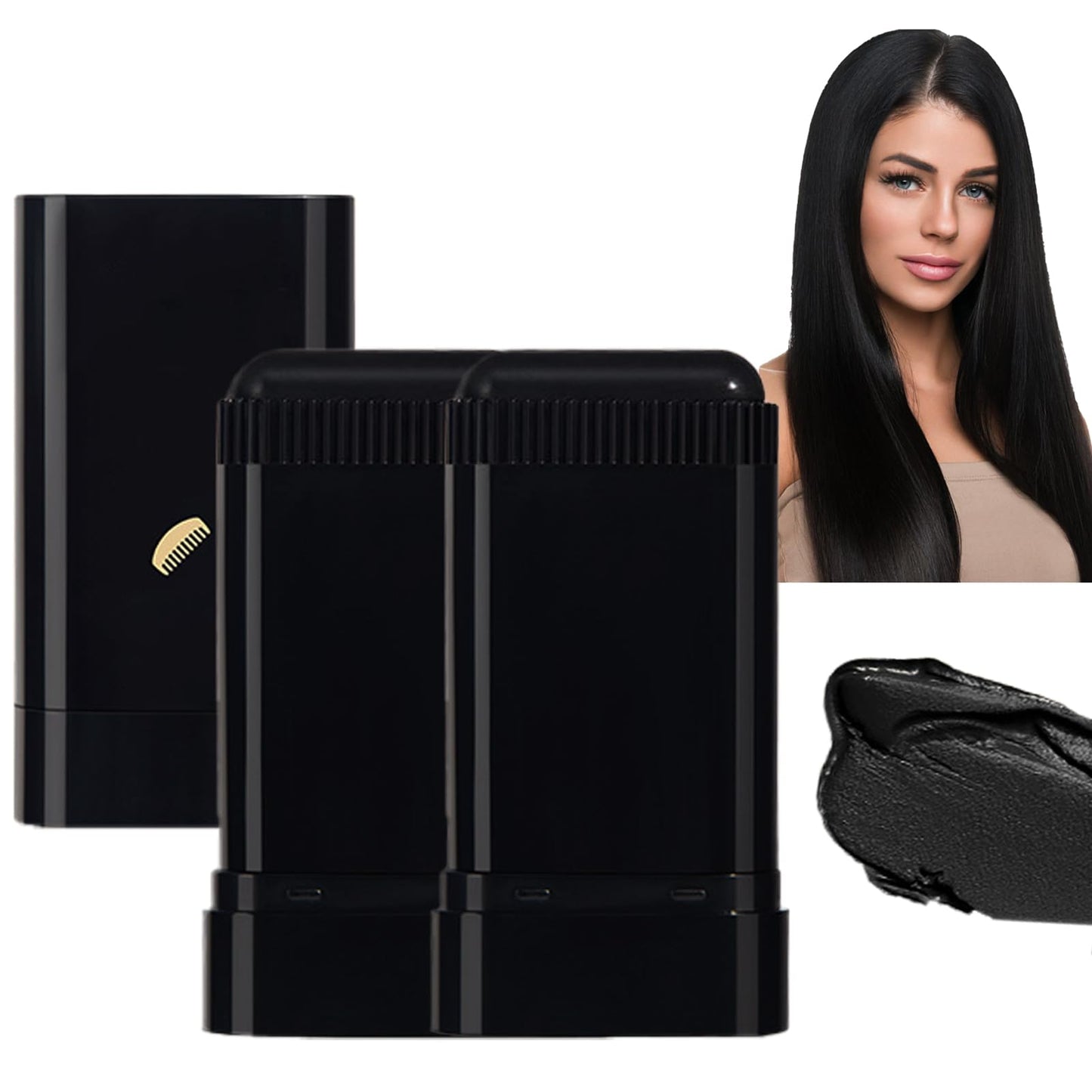 Safe & Convenient Hair Dye Comb - 2 in 1 Instant Black Hair Colour Stick with Comb - 2PCS Waterproof & Sweat-Proof Hair Dye Comb - Portable Hair Concealer, Grey Hair Cover Up for Women & Men
