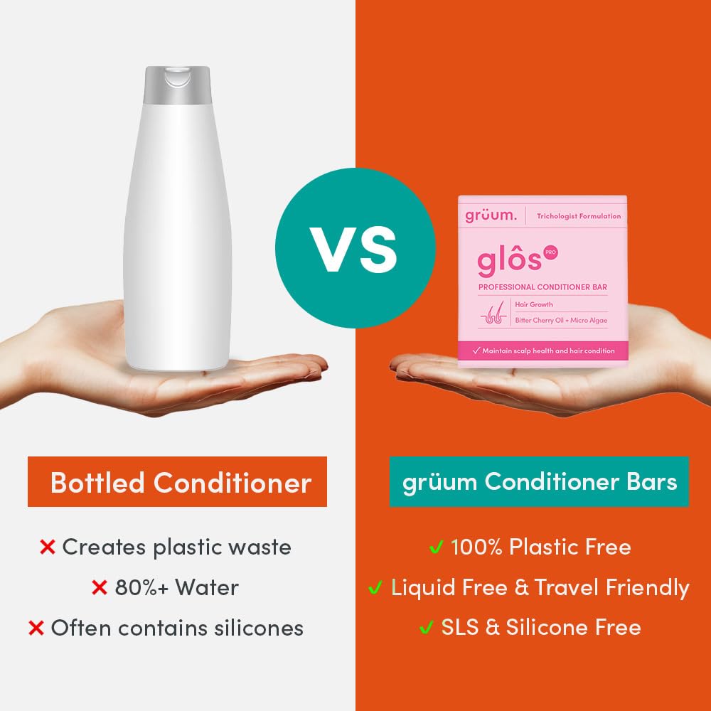 grüum Hair Growth Hair Conditioner Bar 50g - SLES, EDTA & Paraben Free Conditioner Bar for Hair Lasts up to 60 Washes - Plant-Based Vegan Solid Conditioner Bar for Hair