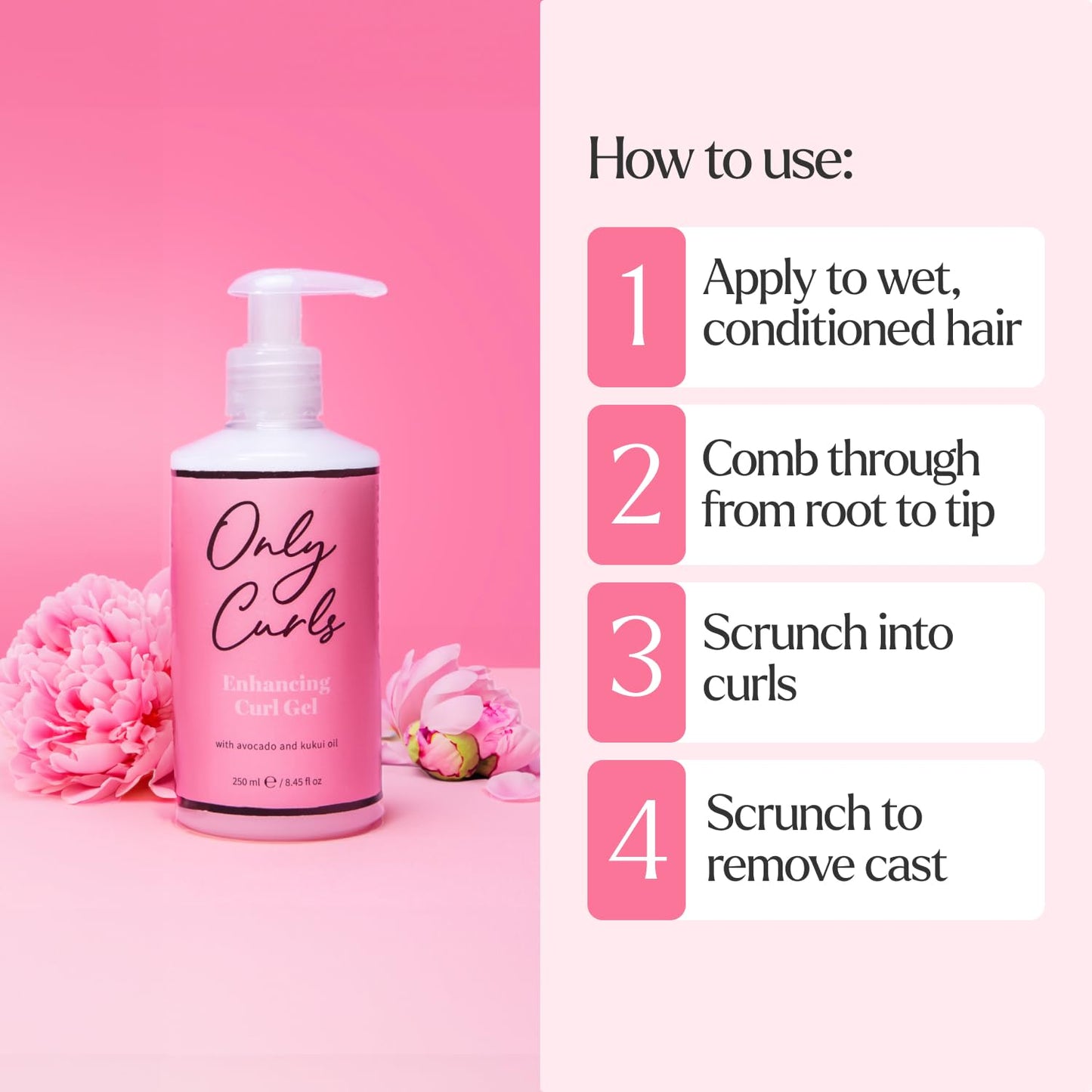 Only Curls Enhancing Curl Gel 250ml (8.45 fl oz) – Lightweight, Frizz-Control Styling Gel for Defined, Long-Lasting, and Hydrated Curls – Vegan & Cruelty-Free